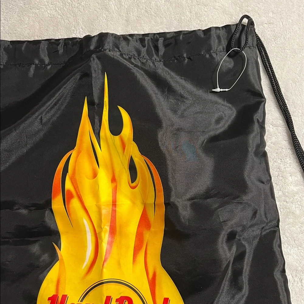 Vintage Authentic Hard Rock Cafe Flaming Guitar Nylon  Drawstring Backpack Sack